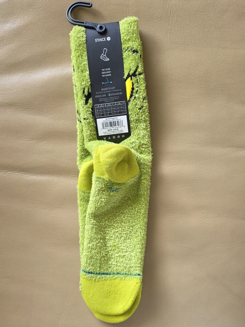 Stance Men's Casual Green Fuzzy Socks - Grinch Eye Design Large 9 -13